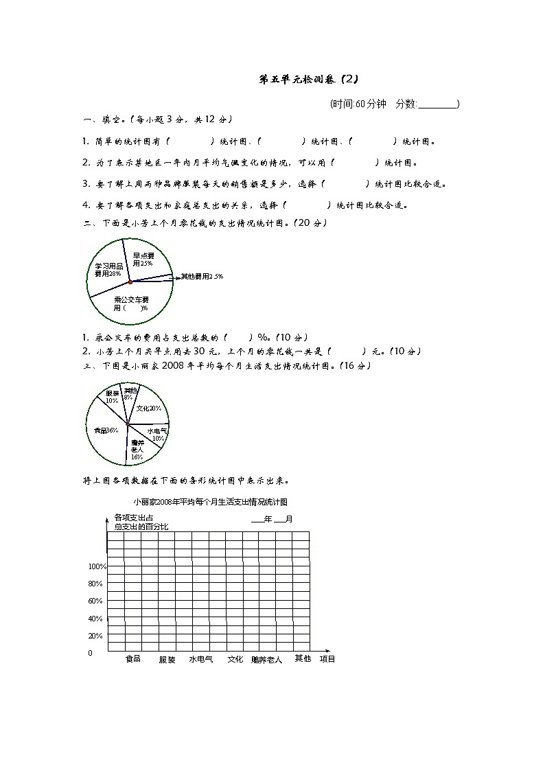 五《扇形統(tǒng)計圖》單元檢測卷（2）（含答案）青島版（六三制）六年級數(shù)學下冊第1頁