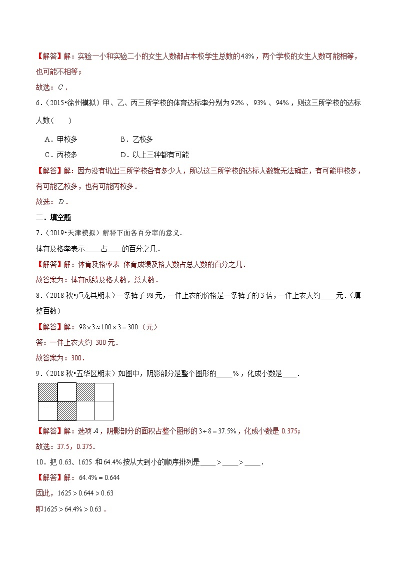 (提高版)第六章《百分数(一)》2020年六年级数学上册章节常考题精选汇编02