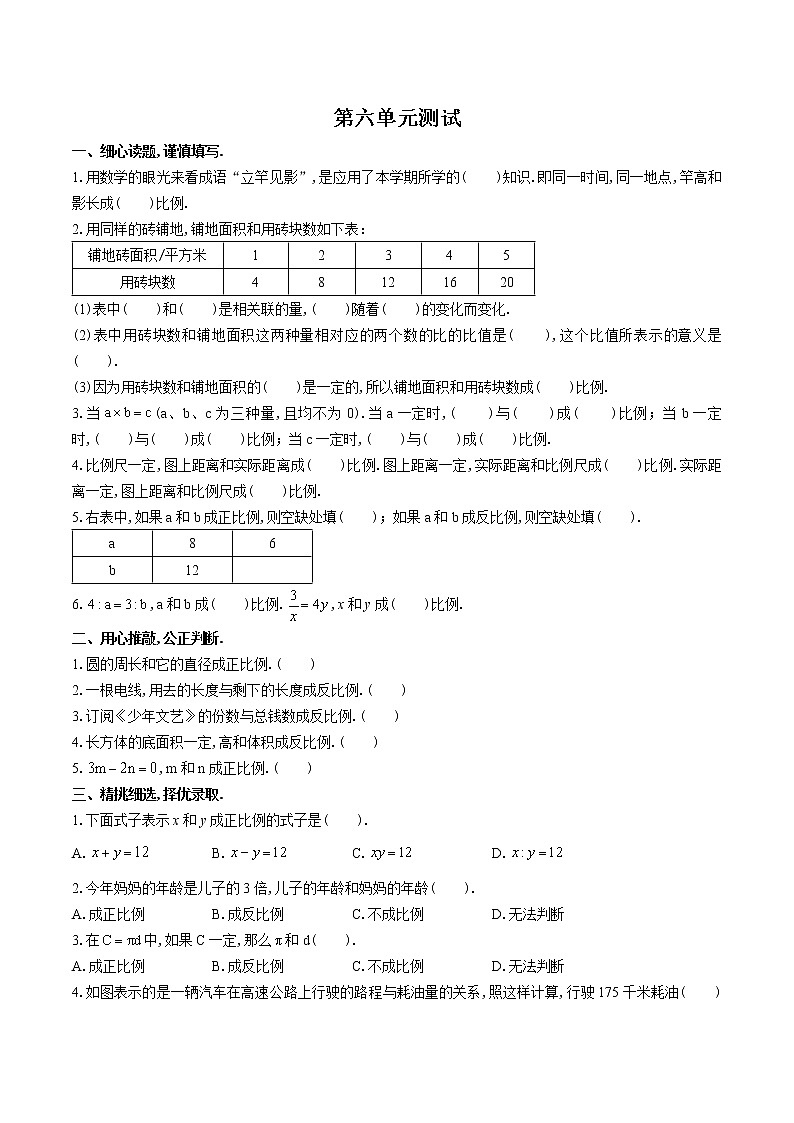 (苏教版)小学数学六年级下 第六单元测试0201