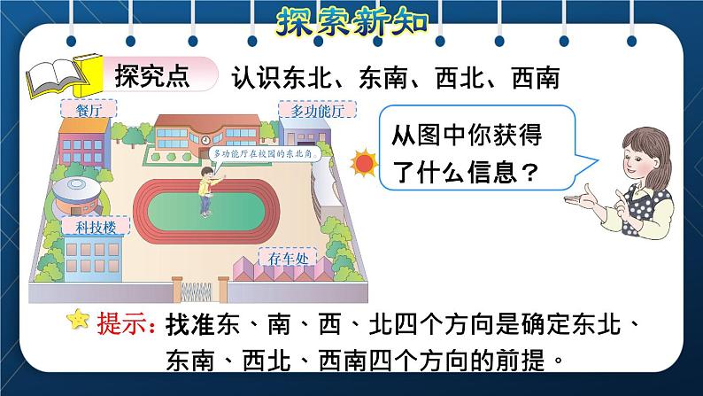 人教版三年级数学下册 第1单元 位置与方向(一)第2课时 认识东北、东南、西北、西南(授课课件)第3页