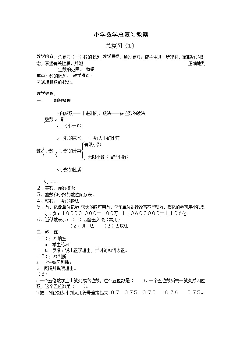 小学数学总复习全套教案(38页)01