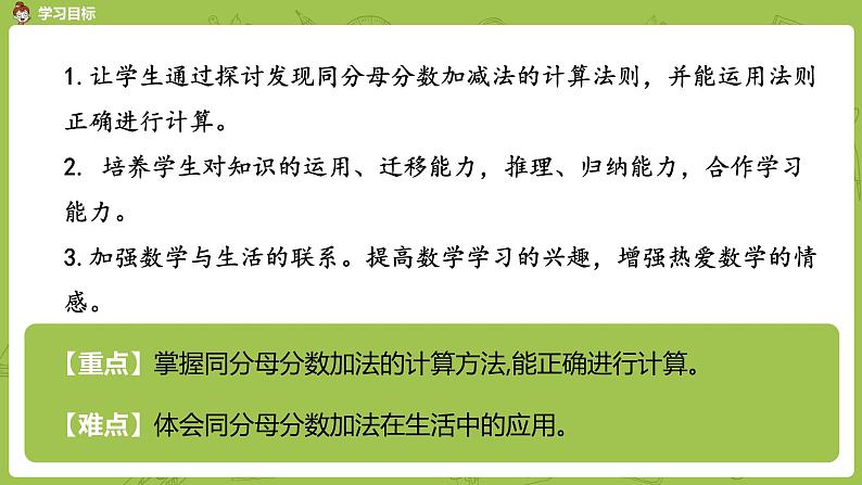 人教版五年级数学下册 第六单元 同分母分数加法课时1(PPT课件)第2页