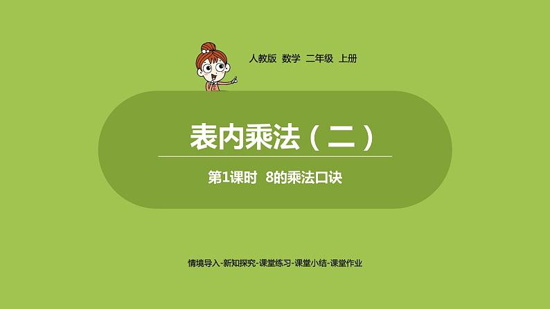 人教版教学二年级上册 第6单元 表内乘法(二)8的乘法口诀 第一课时 8的乘法口诀课件01