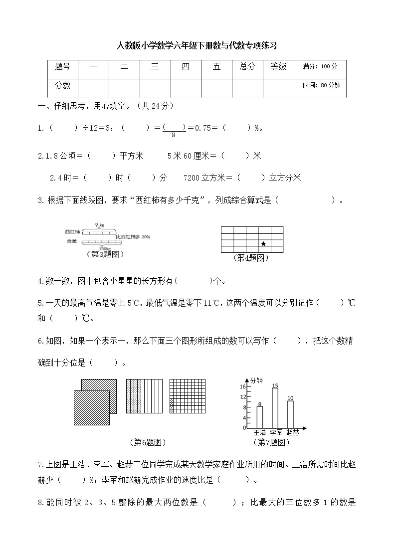 人教版小学数学六年级下册数与代数专项练习01