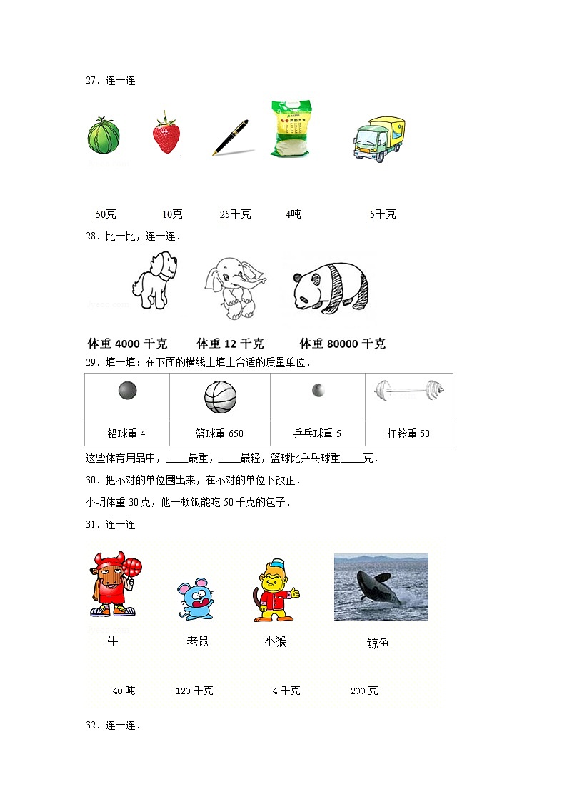 小升初复习19:质量及质量的常用单位 练习(含解析)03