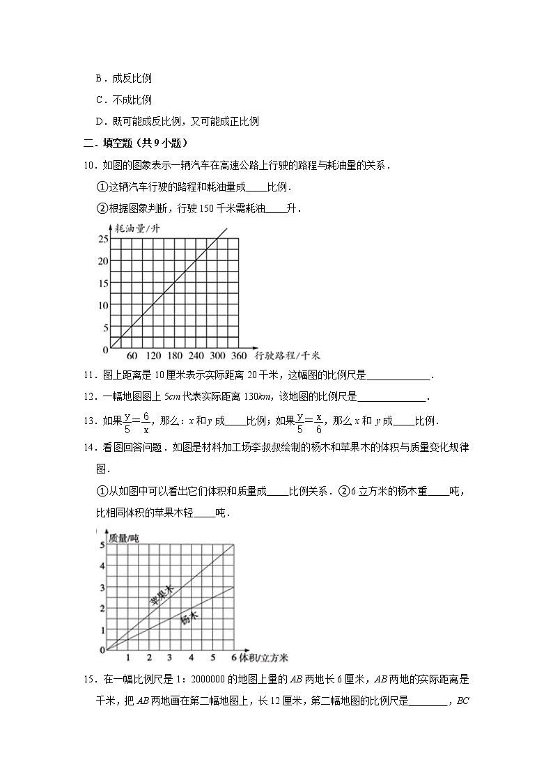 六年级下学期数学单元试题--《第4章 正比例与反比例》 (34) 北师大版 含答案第2页