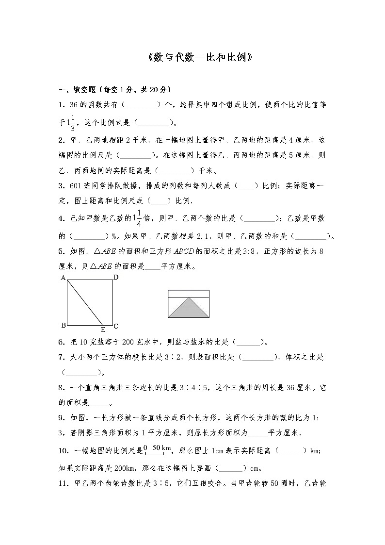 六年级数学下册试题 一课一练《数与代数--比和比例》第1页