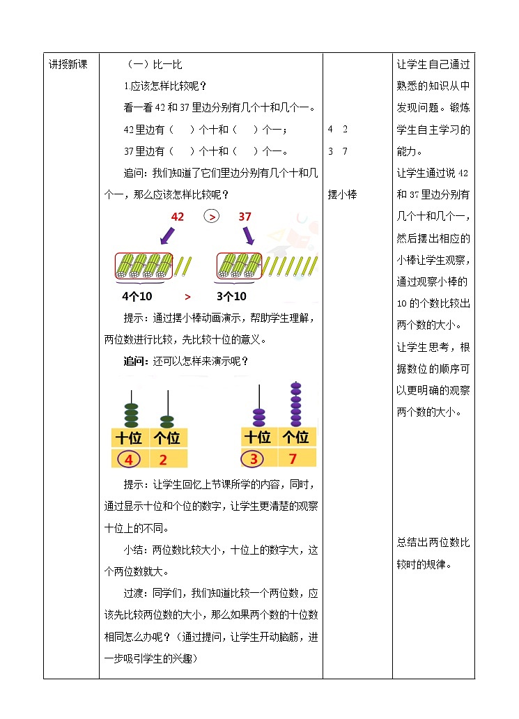 人教版小学数学一年级下册第四单元 数的顺序 比较大小 第二课时 教案第2页