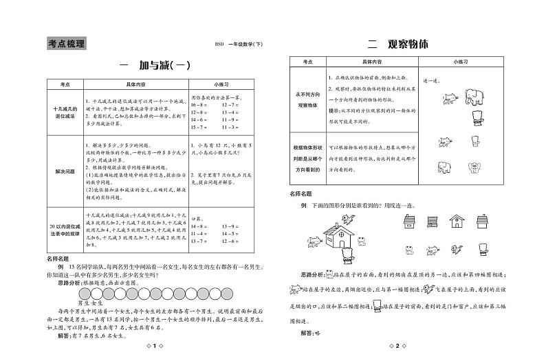 北师大版 1年级数学下册试卷:考点梳理+周考+单元考+月考+期中+期末+答案PDF第1页