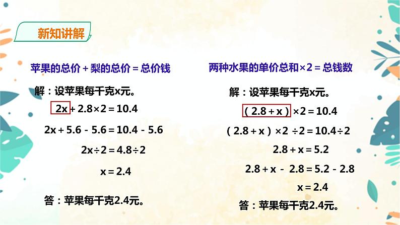 人教版五上第五单元第七课时《实际问题与方程2》(课件ppt+教案+导学单)06