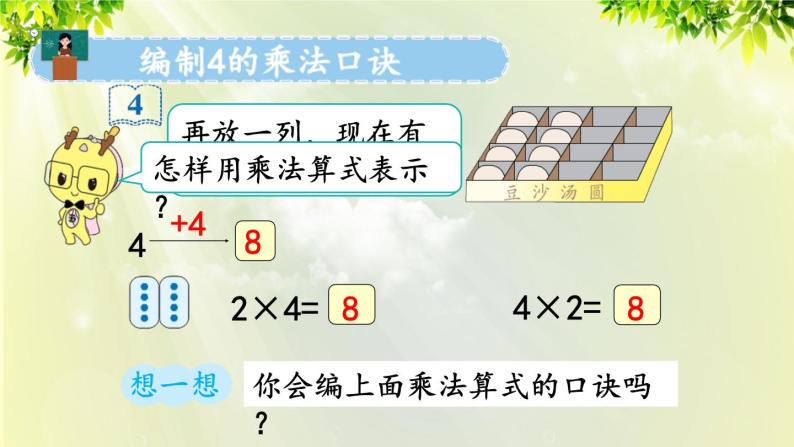 人教版二年级数学上册 4 表内乘法（一） 2 2-6的乘法口诀 第3课时 4的乘法口诀课件05