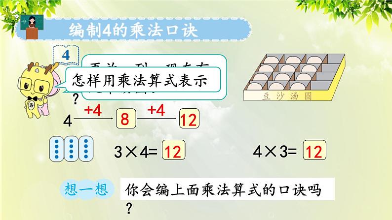人教版二年级数学上册 4 表内乘法(一) 2 2-6的乘法口诀 第3课时 4的乘法口诀课件06