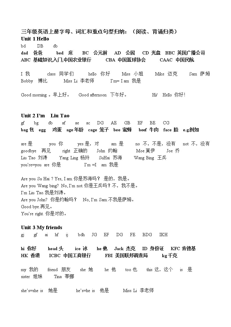 译林版三年级上册英语字母单词专用语背诵默写学案第1页