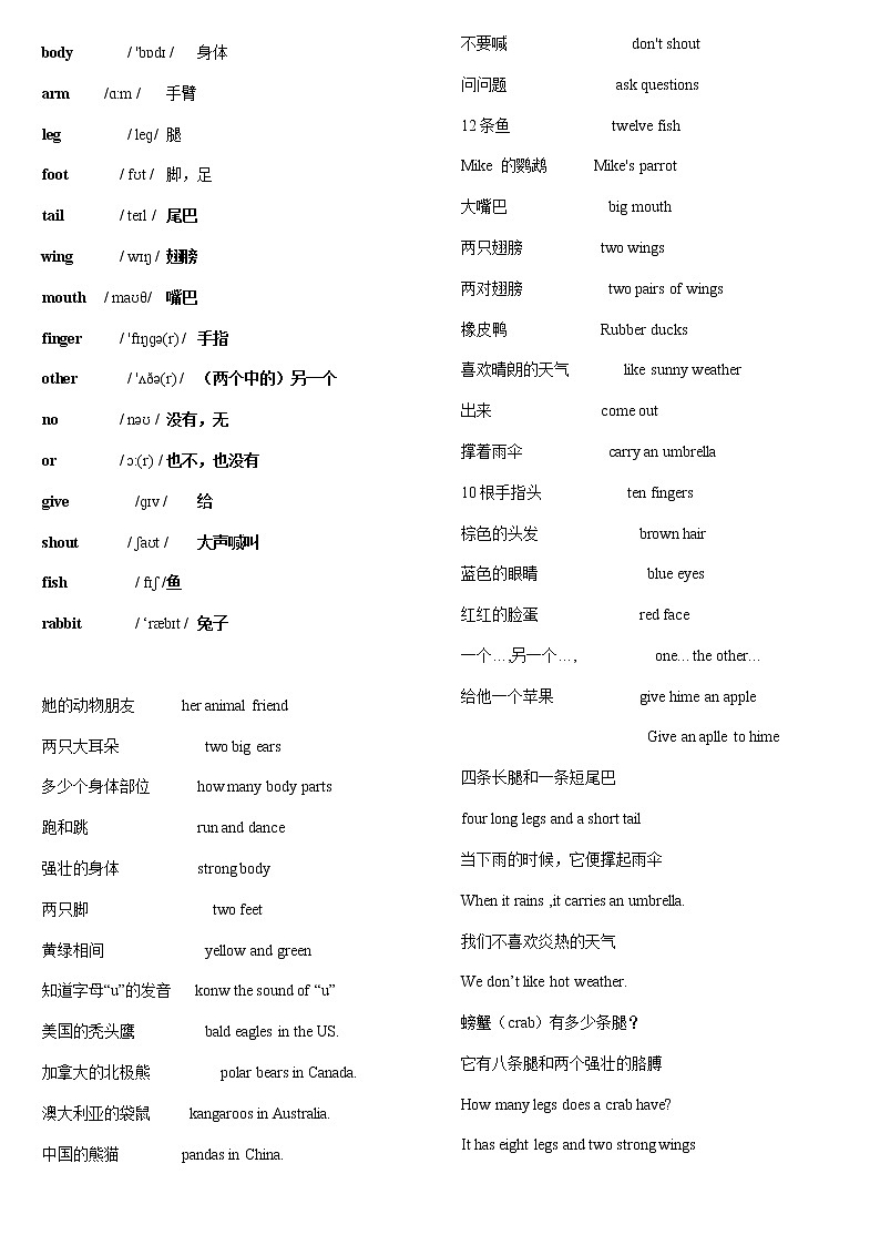 译林版五上英语5A u3 词组,语法练习01