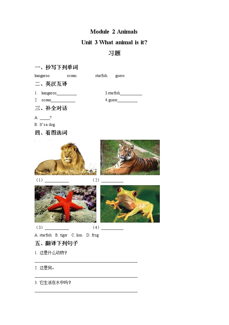 教科版六年级下册英语Unit 3《What animal is it》课件+教案+练习01