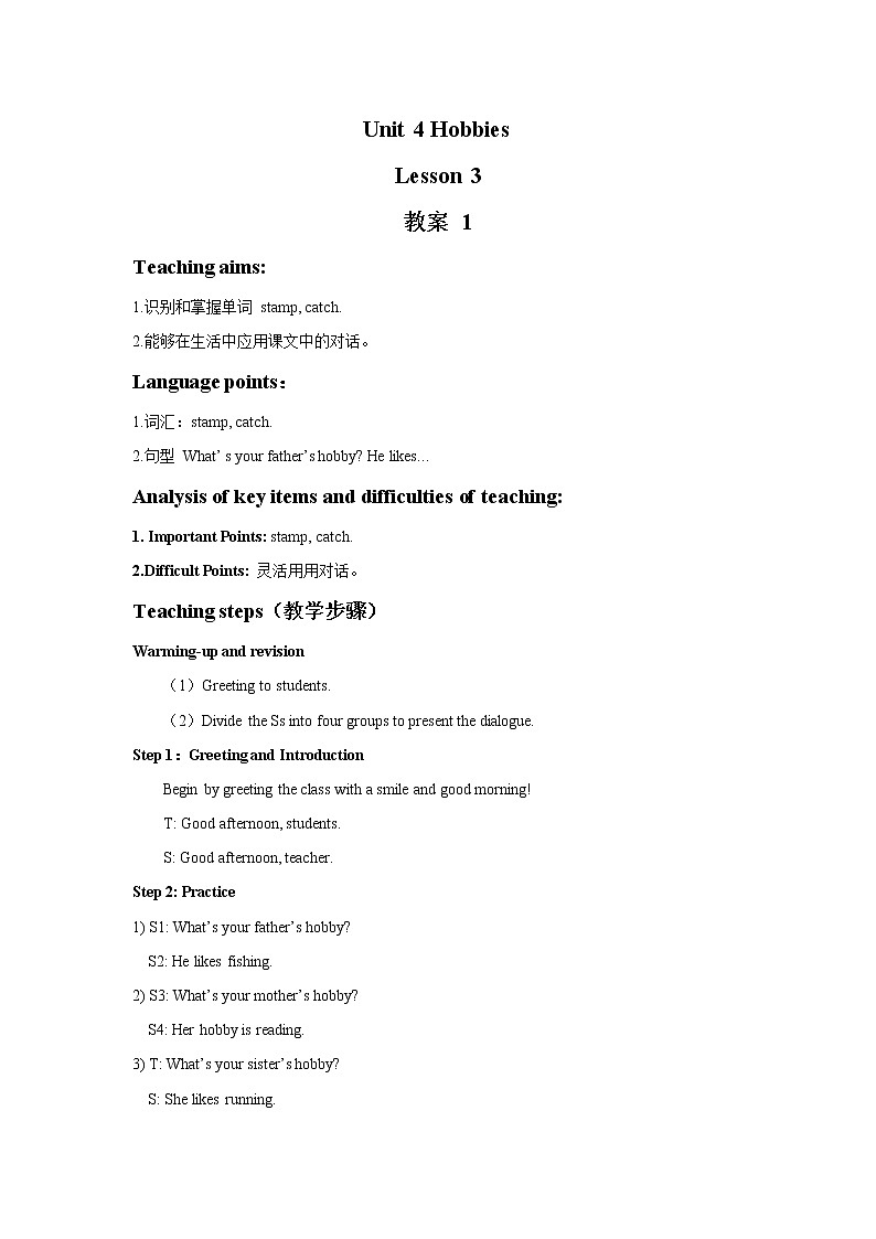 Unit 4 Hobbies Lesson 3 教案 1第1页