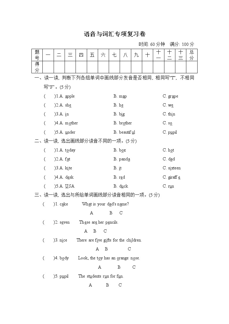 語(yǔ)音與詞匯專(zhuān)項(xiàng)復(fù)習(xí)卷第1頁(yè)