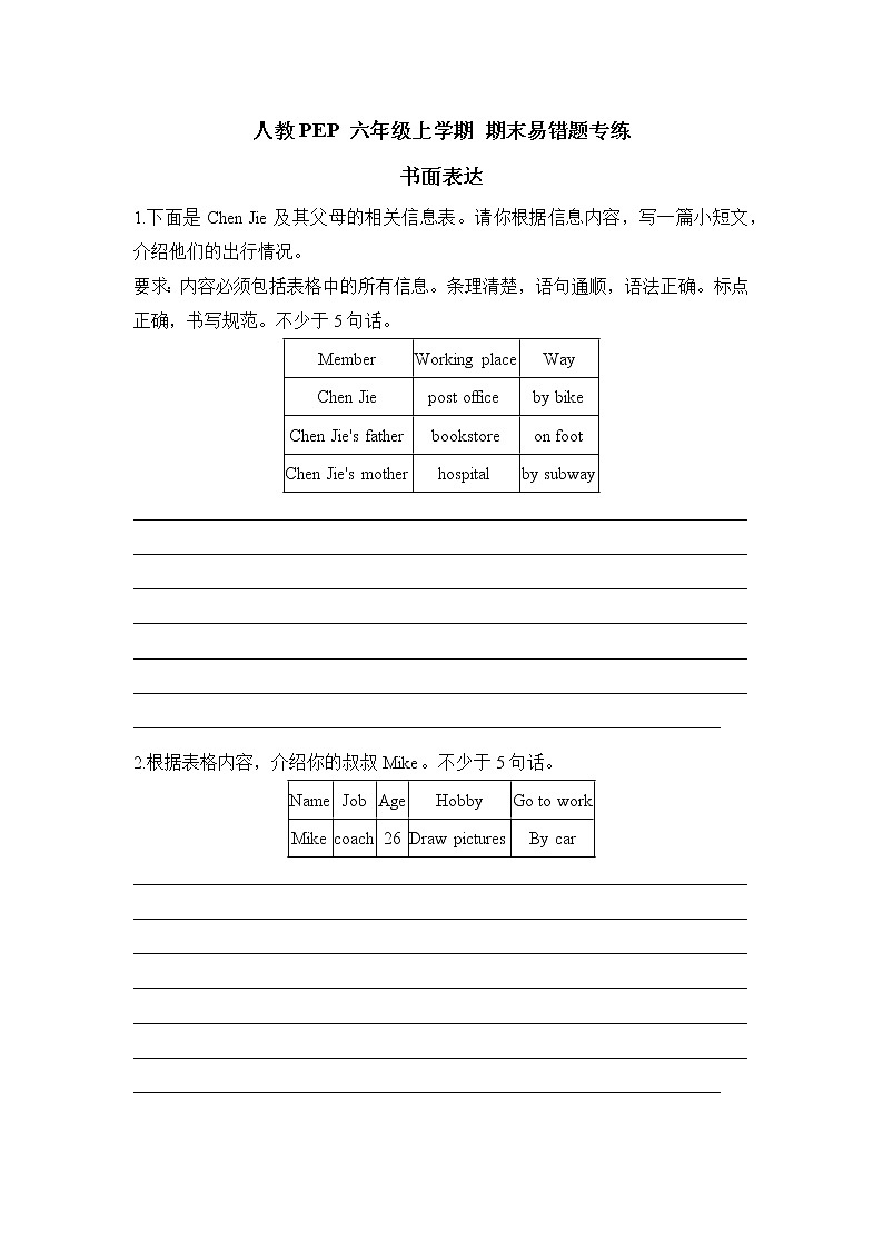人教PEP版六年级英语上册 期末常考易错题【含答案】01