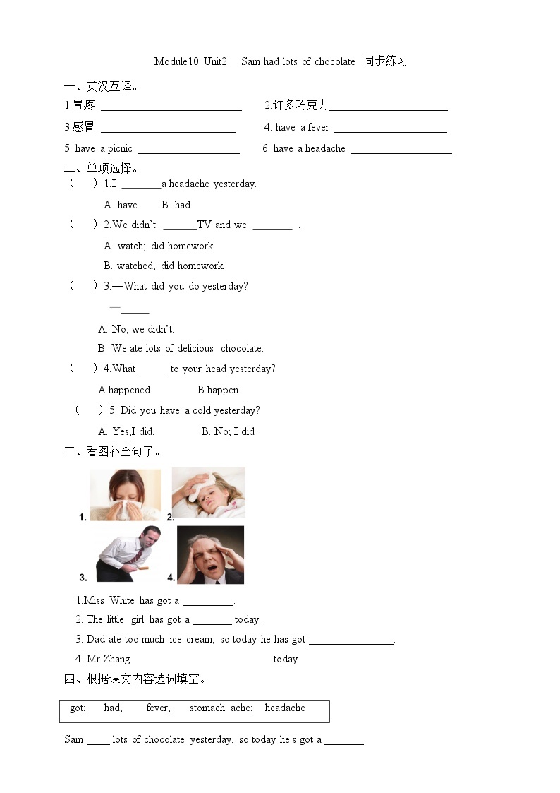 外研版（三起）四年级下册英语-Module 10 Unit 2 Sam had lots of chocolate  课件+教案+练习+素材01