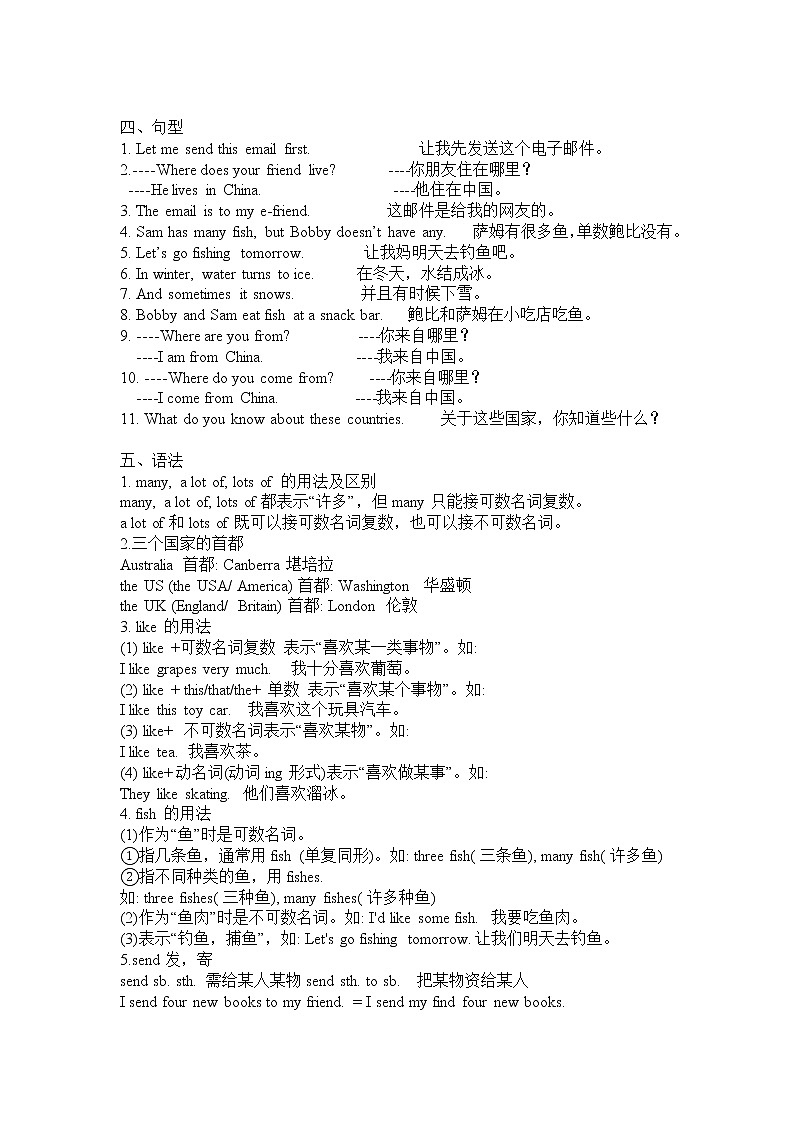 五年级上册英语素材-Unit 6 My e-friend单元知识点-译林版练习题第2页