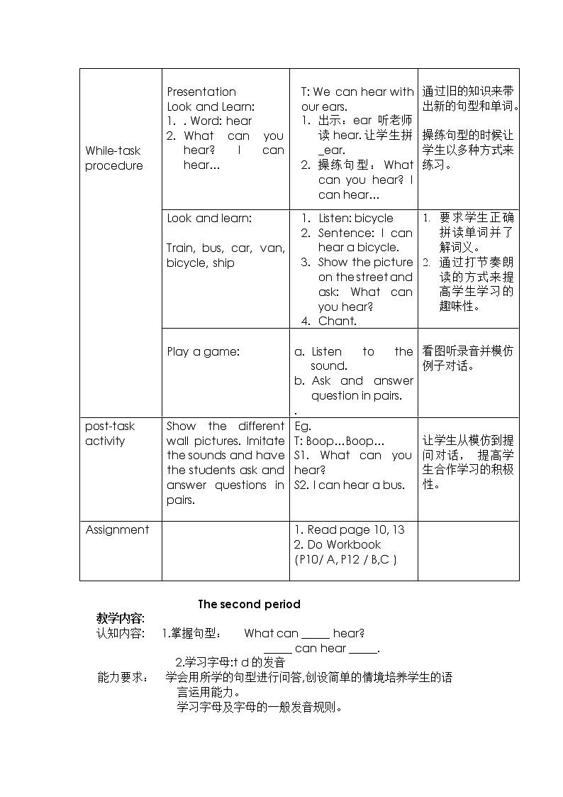 小学英语牛津深圳版二年级下册Module 1 Unit 3 What can you hear教案第2页