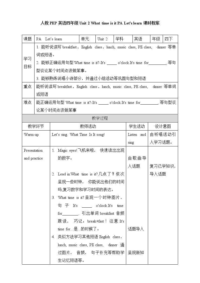 人教版英语4年级下册 unit 2 A2 PPT课件+教案01