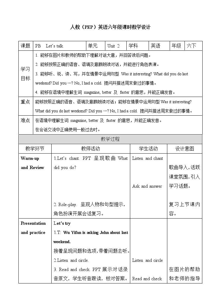 人教版英语6年级下册 unit 2 B1 PPT课件01