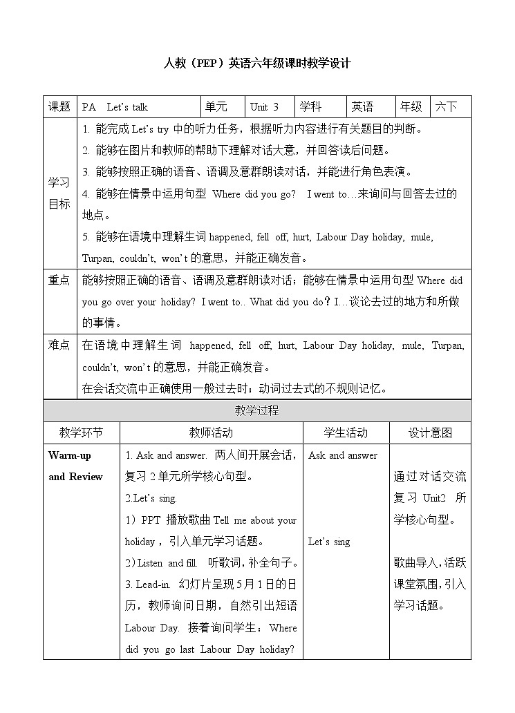 人教版英语6年级下册 unit 3 A1 PPT课件01