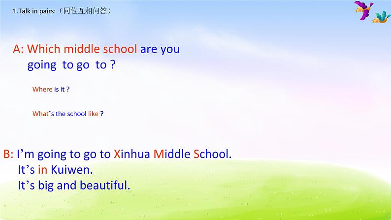 外研版一起小学英语六下《Module 10Unit 2 I’m going to Lake Middle school.》PPT课件第3页