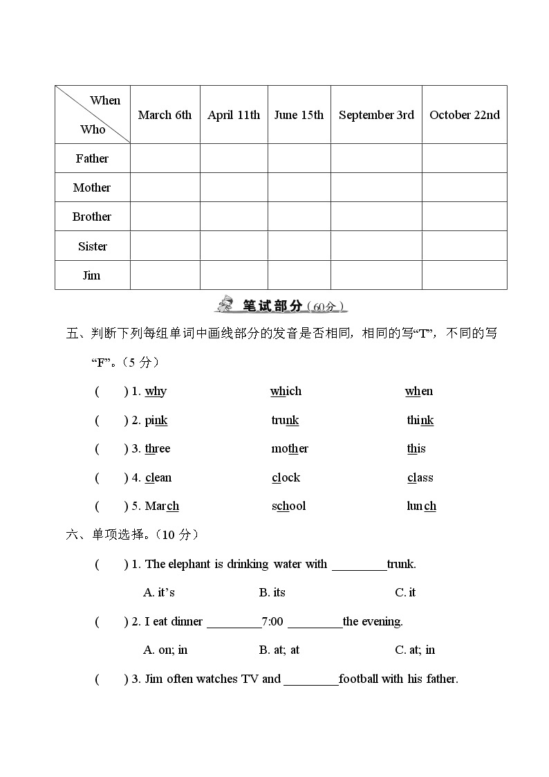 人教PEP版五年级下册英语期末模拟测试卷（一）+答案+听力+试题讲解PPT02