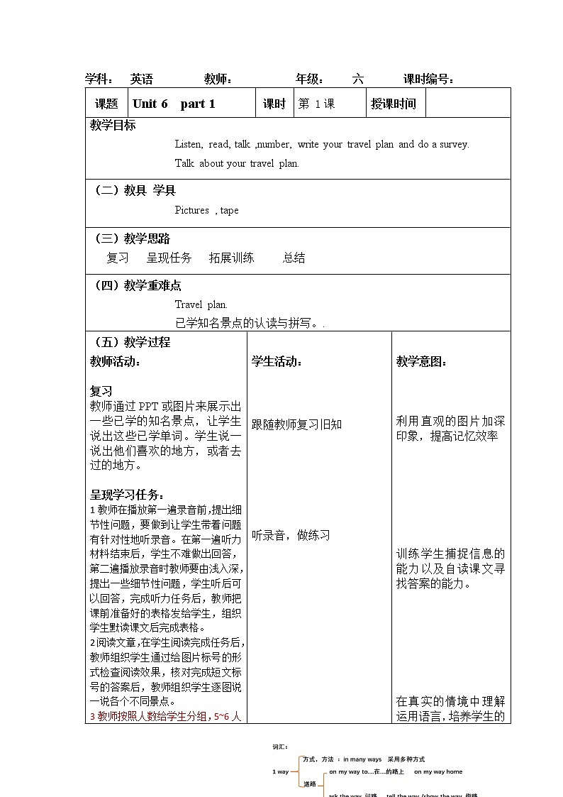人教精通英语 六下教案 Unit 601