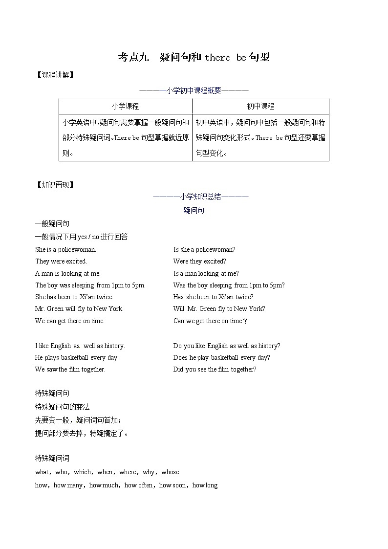 考点9-疑问句和there be句型(解析版)第1页