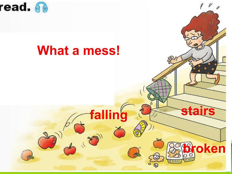 外研版(三起)小学英语六下 Module4 Unit2 The apples are falling down the stairs. 课件08
