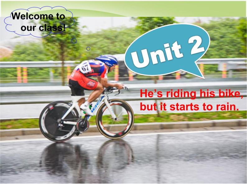 外研版（三起）小学英语六下 Module5 Unit2 He's riding his bike,but it starts to rain. 课件06