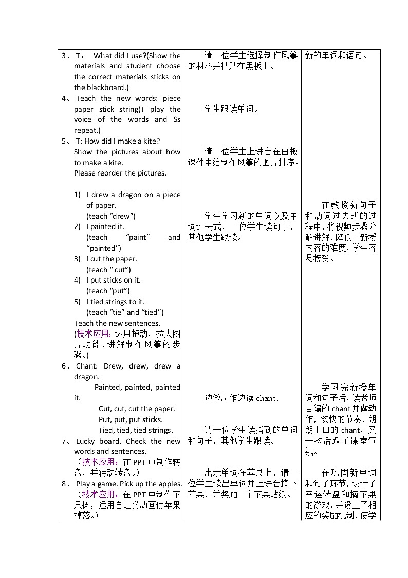 外研版(三起)小学英语五下 M8 U2 I made a kite. 教案第3页