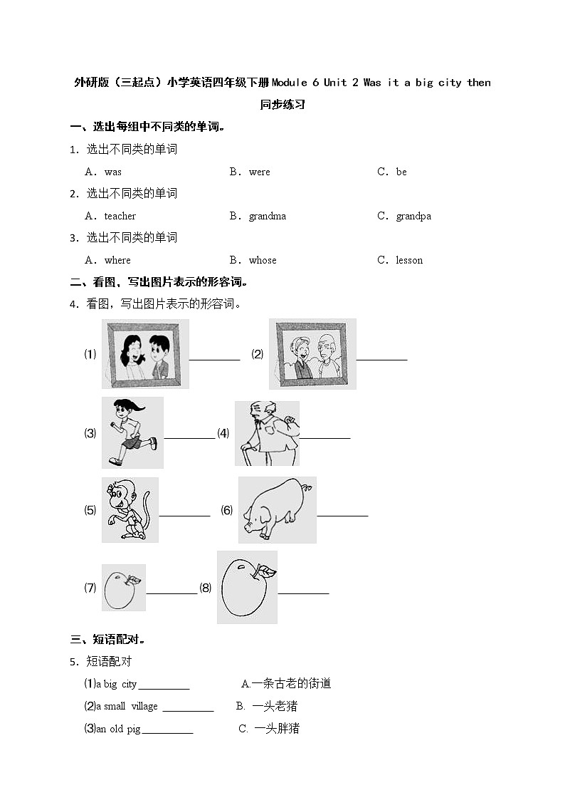 外研版(三起点)小学英语四年级下册Module 6 Unit 2 同步练习01