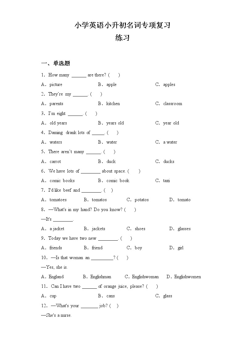 小升初英语专项复习-名词课件+练习（含答案）01
