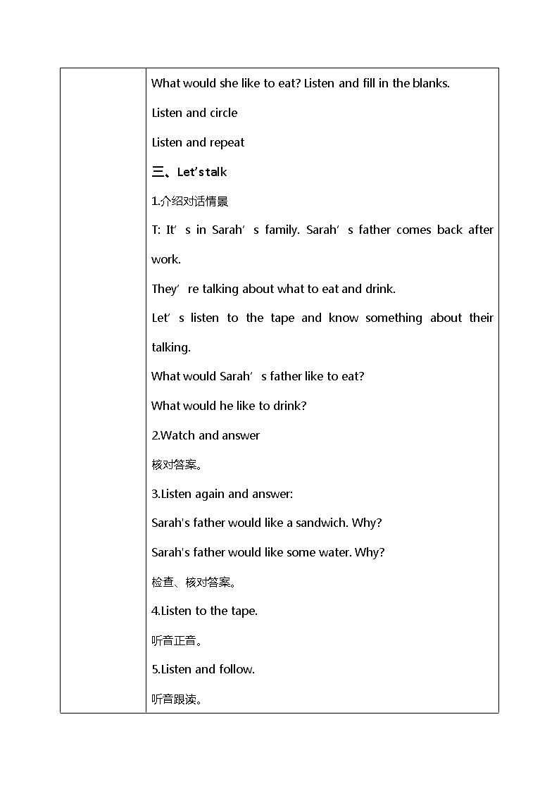 人教版PEP五上《Unit 3 What would you like Part A(Let 's talk)》教学设计第2页
