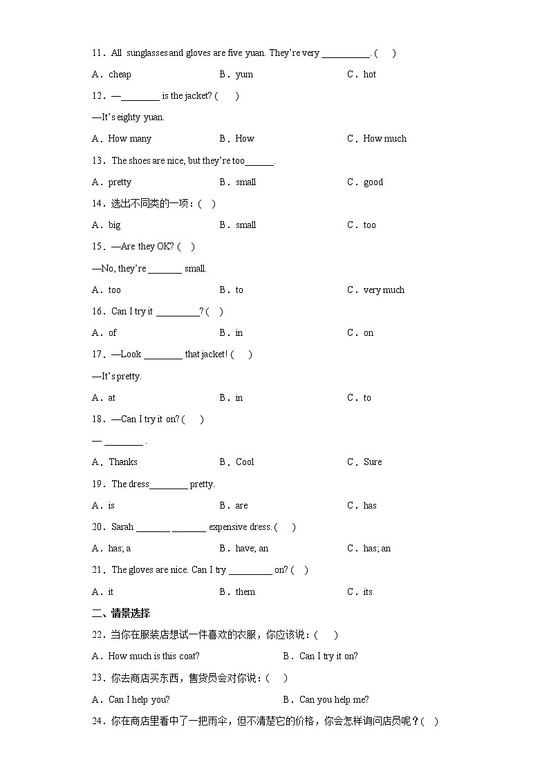 Unit 6 Shopping 语法归纳与强化练(试题) -2021-2022学年英语四年级下册(含答案)第2页