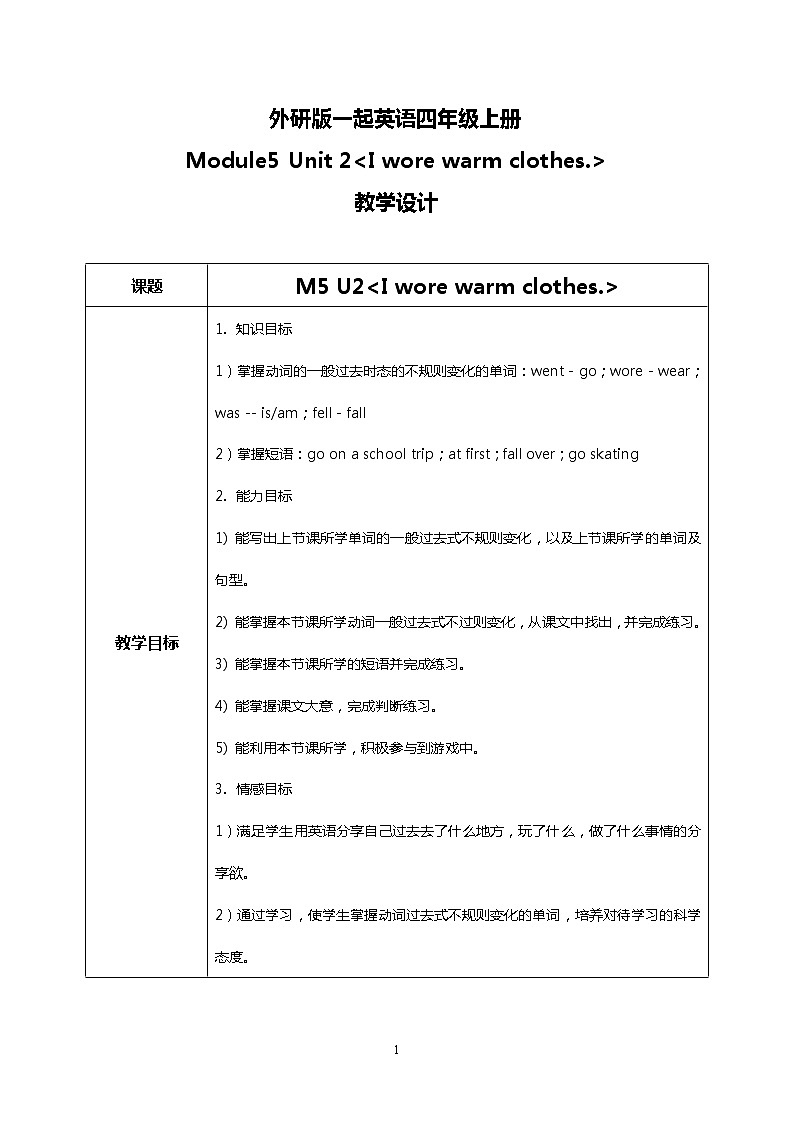 Unit2 I wore warm clothes 教案第1页