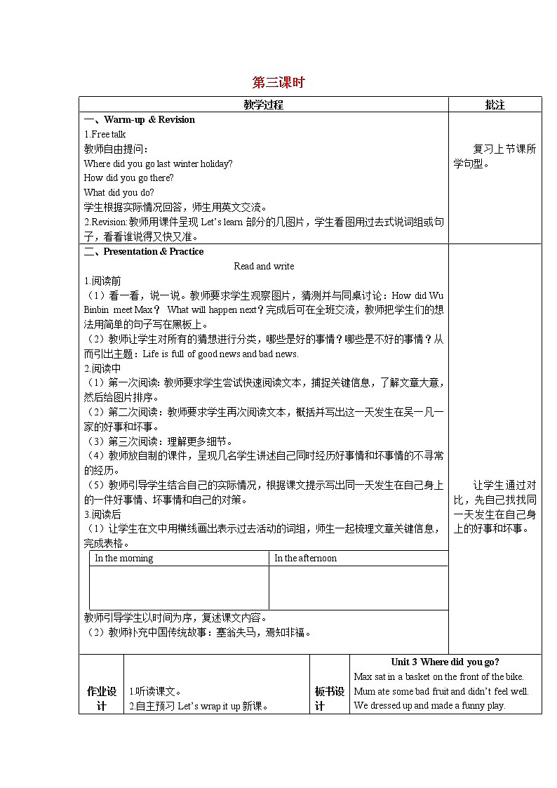 人教版(PEP)六年级英语下册Unit3WheredidyougoPartB第3课时教案第1页
