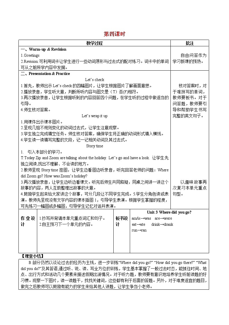 人教版(PEP)六年级英语下册Unit3WheredidyougoPartB第4课时教案01