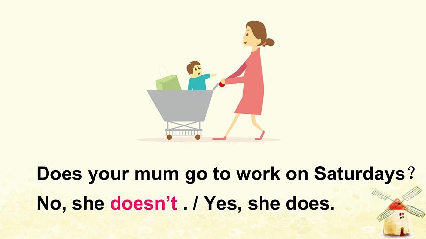 外研版三起三年級英語下冊Module 5 Unit 2 Does your mum go to work on Saturdays課件第7頁