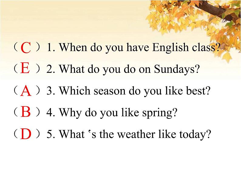 人教版(PEP)五年级英语下册Unit2 MyfavouriteseasonBReadandwriteLet 'scheckLet 'swrapitup习题课件第4页