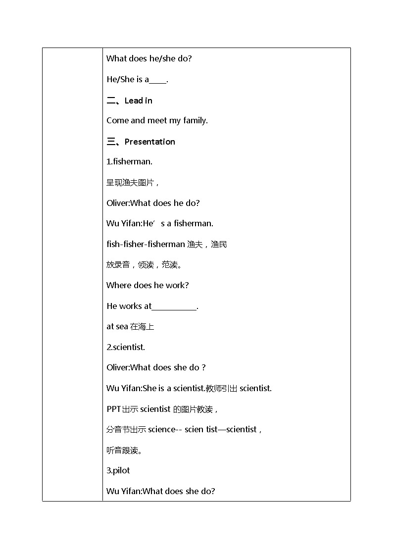 人教版PEP六上《Unit 5 What does he do Part B(Let 's learn)》教学设计第2页