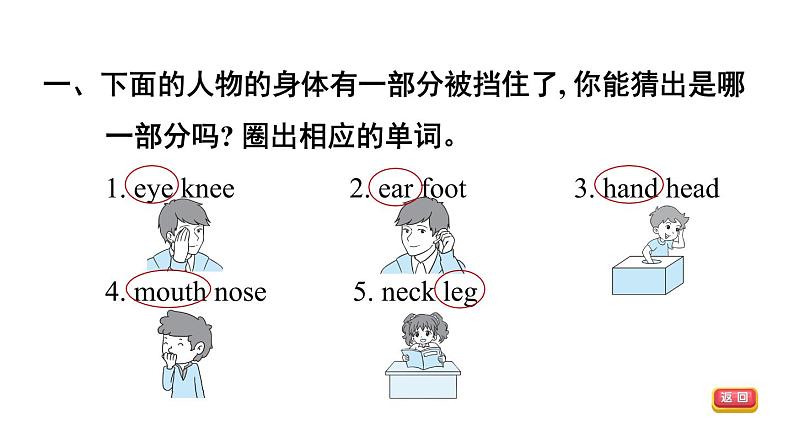 人教精通版三起三年级英语上册Unit3Lookatmynose复习训练课件第3页
