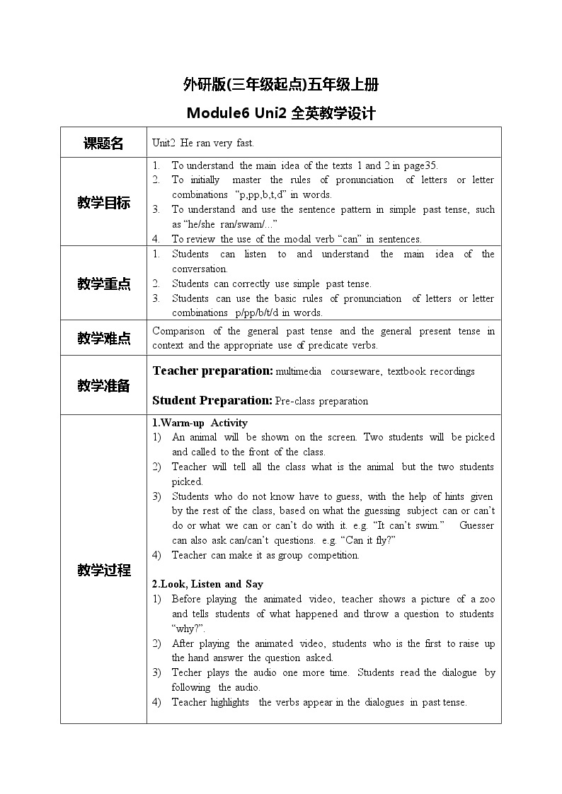 Module6 Unit2《He ran very fast》课件+教案01