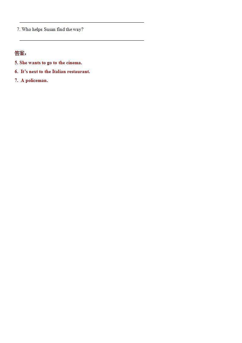 人教版PEP六年级上册 Unit 1 How can I get there Part C 练习(含答案)第3页