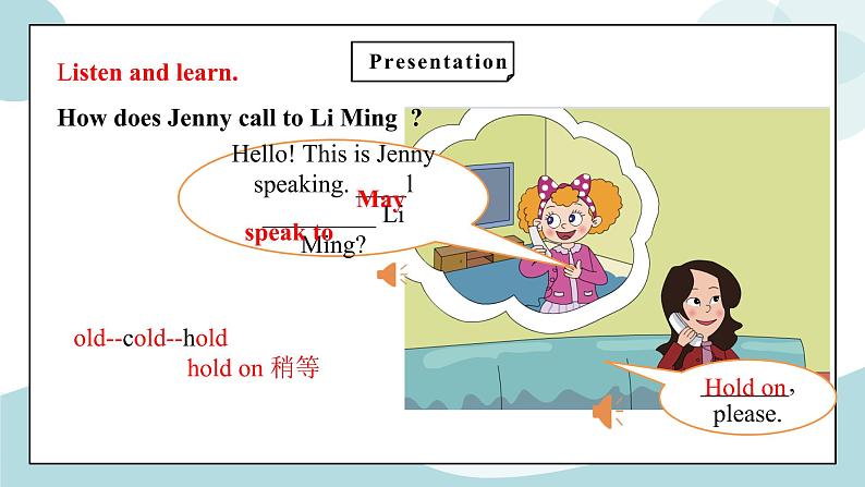 鲁科版五四制四上英语《Communicatons》Unit 7 Lesson 1 This is Jenny speaking.课件第7页