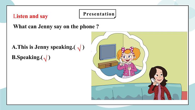 鲁科版五四制四上英语《Communicatons》Unit 7 Lesson 1 This is Jenny speaking.课件第8页